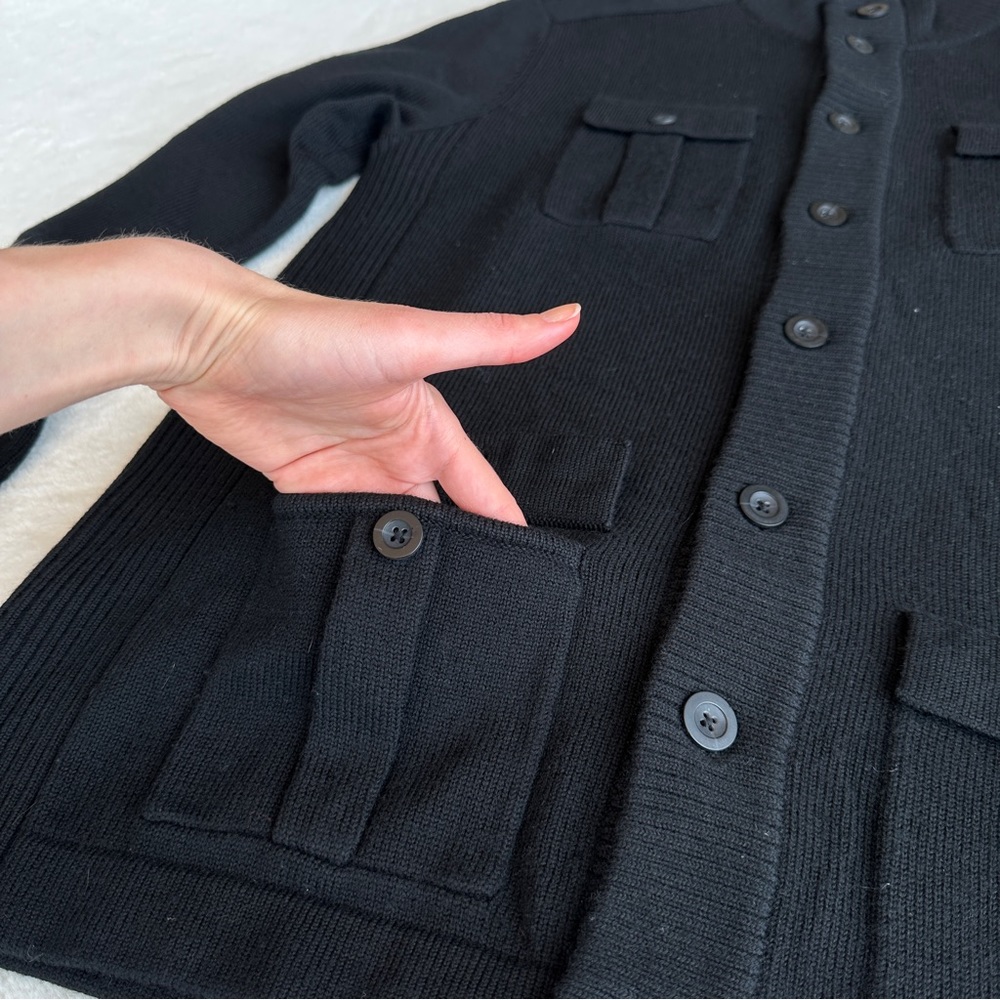 Massif NWOT Wool Black Military Knit Pockets Cardigan XL - Picture 7 of 15